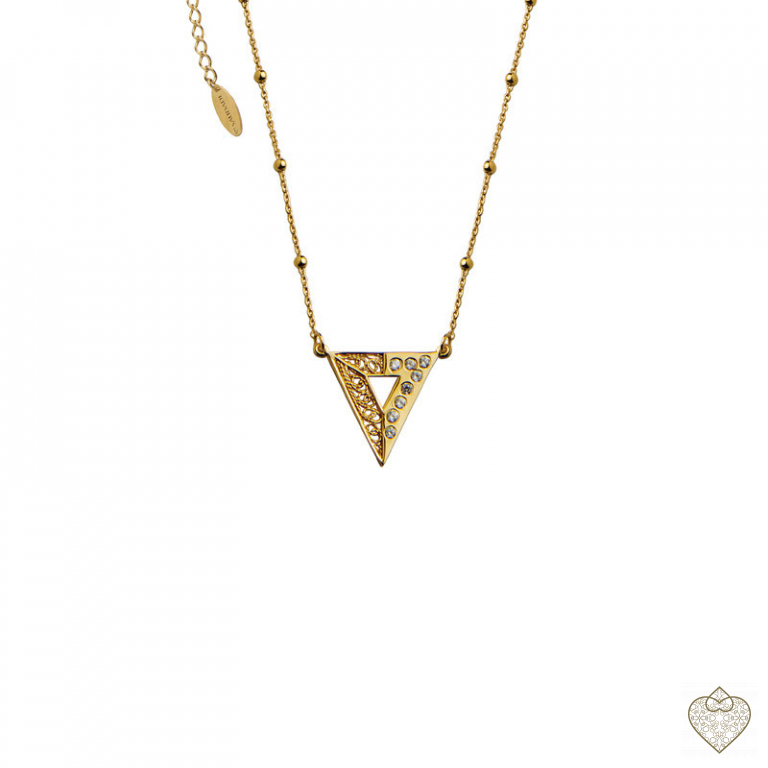 Colar Saudade Prata c/ Triangulo Filigr. Zirconias