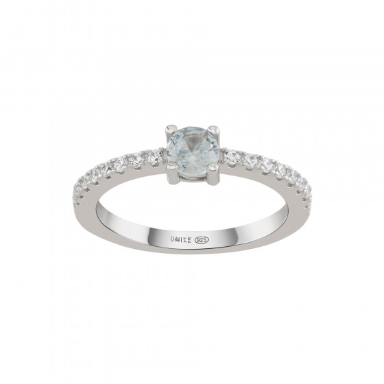 Anel Unike Matchy Color Blue Solitaire Silver