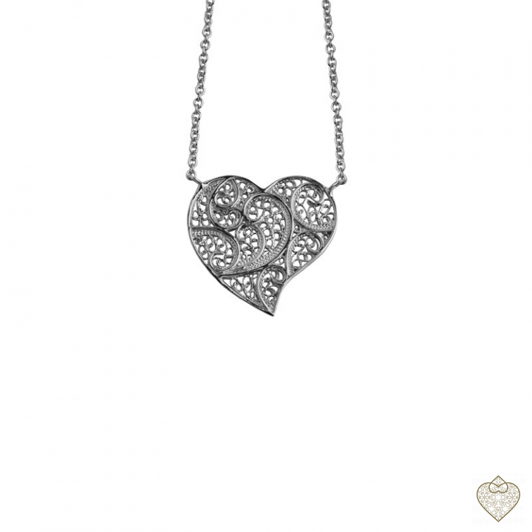 Colar Saudade Prata Coração Filigr. Prateado A Camponesa