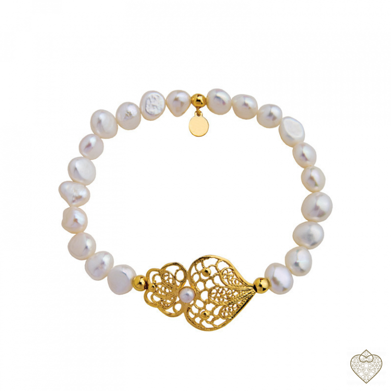 Pulseira Saudade Pérolas c/ coracão Viana Felicidade