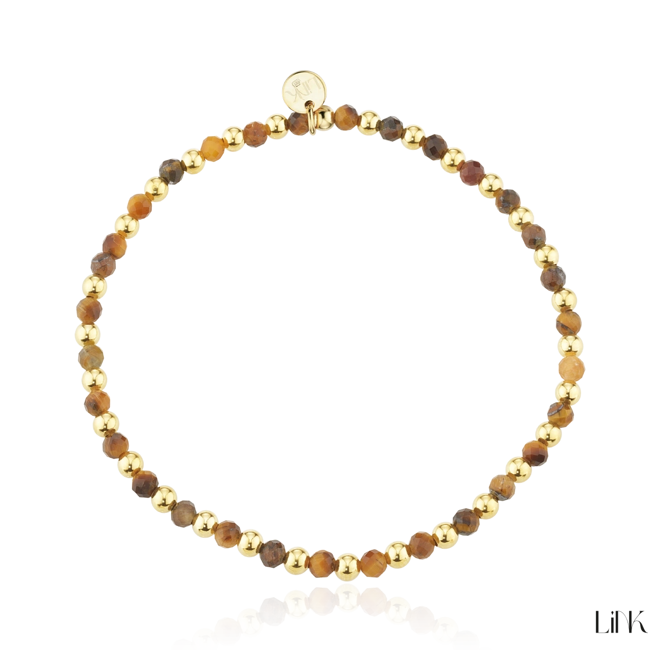 Pulseira Prata Dourada Link com pedras castanhas